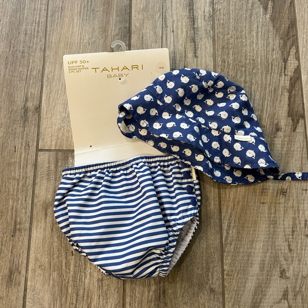 Baby whale/stripes swim diaper and hat